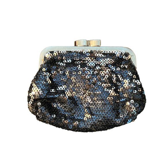 Victoria's Secret Sequin Clutch Coin Purse Pouch Angel Forever Kisslock Silver - Picture 2 of 5